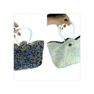 1960s beaded handbag reversible black white double purse